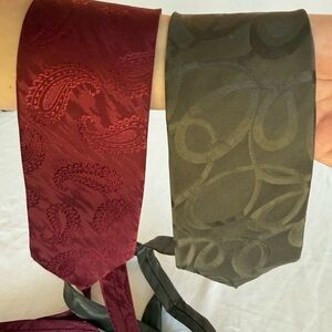 LOT of 2 VTG Haband Mens Tie Burgundy Red Chocolate Brown Paisley Tonal Jacquard